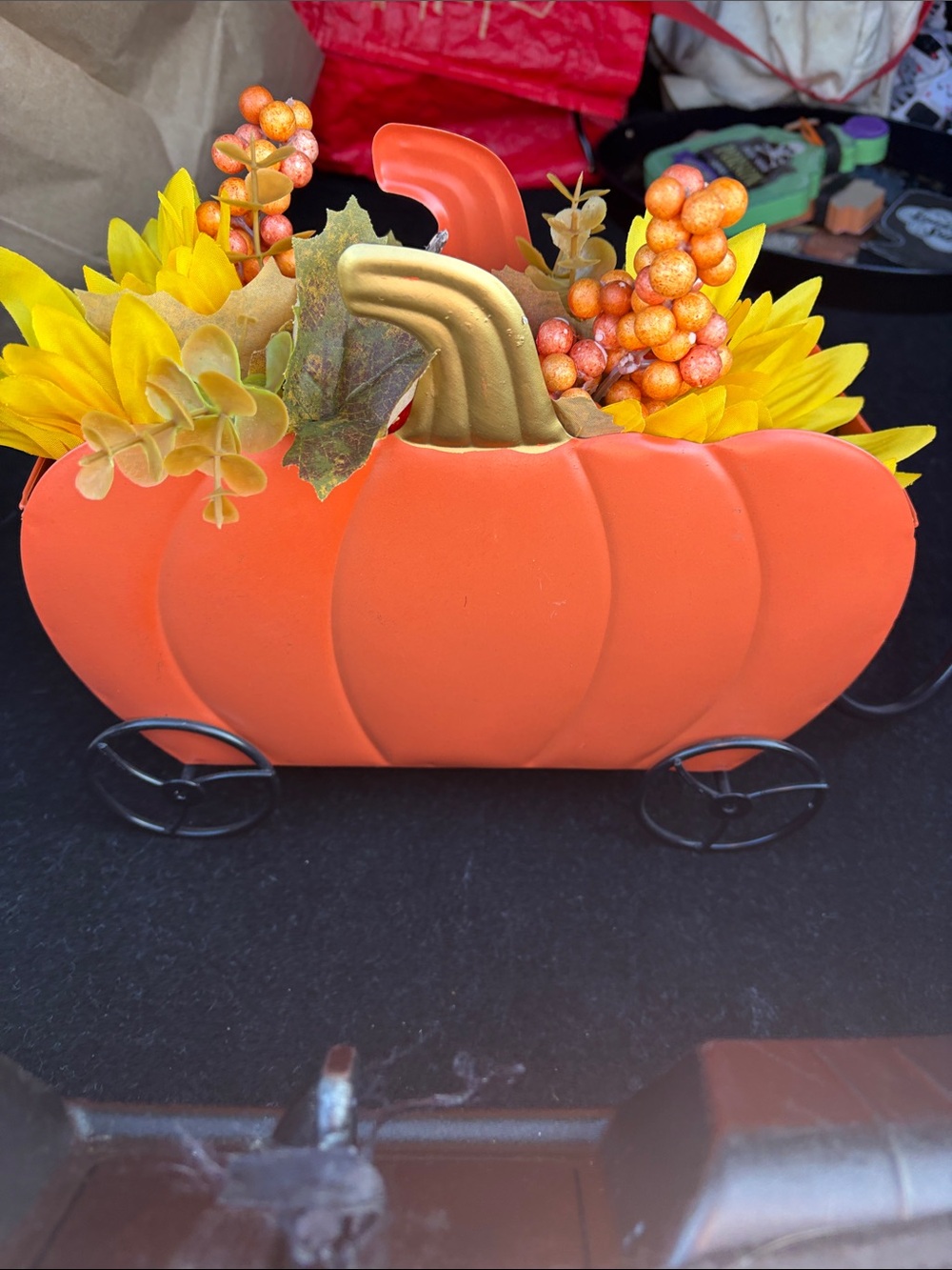 Autumn Orange Pumpkin Wagon Centerpiece by